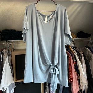 Dusty blue blouse with bow at the bottom, 2XL